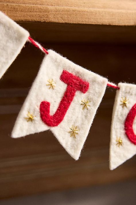 JOY Felt Garland | Terrain Christmas Felt Stocking, Felt Christmas Stockings Ideas, Felt Stockings Christmas Diy, Christmas Anthropologie, Anthropologie Christmas Decor, Christmas Felt Garland, Stocking Craft, Wool Garland, Which Spells