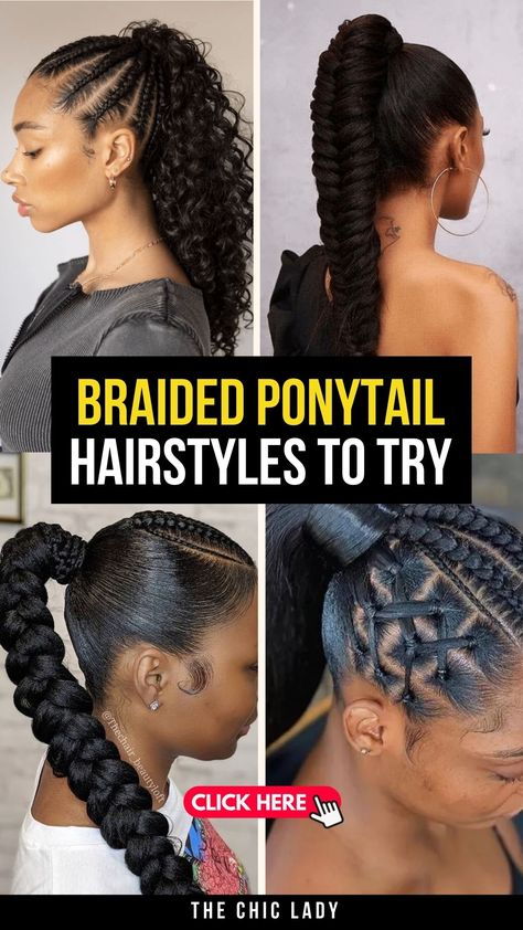 Braided Ponytail Hairstyles to Rock in 2024 How To Braid Ponytail, Braided Hair Into Ponytail, Hair Braided Into Ponytail, Braids To Ponytail, Cornrows Into Ponytail, Braided Hairstyles Into Ponytail, French Braids Into Ponytail, Braided Curly Ponytail, Braided Ponytail Black Women