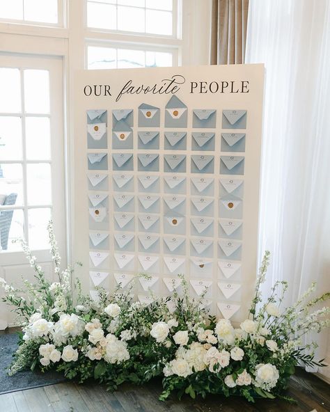 a permanent spot on the feed for this beautiful ombré seating chart… | Instagram Light Blue Wedding Seating Chart, Sailboat Seating Chart, Dusty Blue Seating Chart, Blue Seating Chart, Seating Chart Ideas, Rustic Dinner, Pastel Wedding Colors, Nh Wedding, Light Blue Wedding