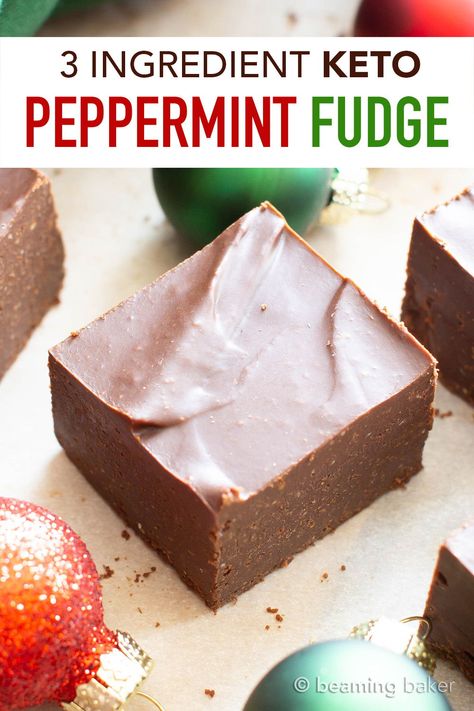 3 Ingredient Peppermint Fudge, Keto Peppermint Dessert, Keto Peppermint Bark, Keto Christmas Recipes Dessert, Keto Candy Recipes, Keto Fudge Easy, Sugar Free Christmas Candy, Sugar Free Fudge Recipe, Keto Chocolate Fudge