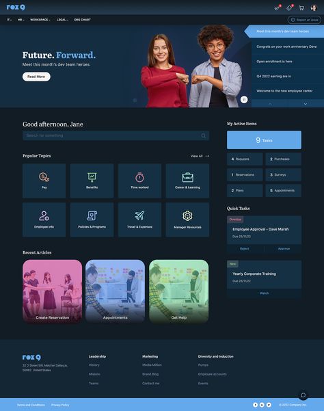 Dark Mode Website Design, Sharepoint Design, Employee Portal, Intranet Portal, Job Portal Website, Work Hacks, Portal Design, Org Chart, Team Page