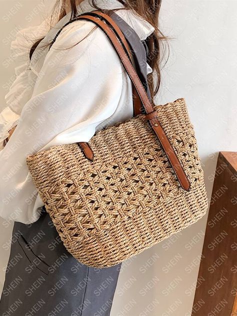 Summer Purses, Bag For Travel, Summer Tote, Straw Tote Bag, Boho Bags, Straw Bags, Straw Tote, Black Leather Tote, Jute Bags