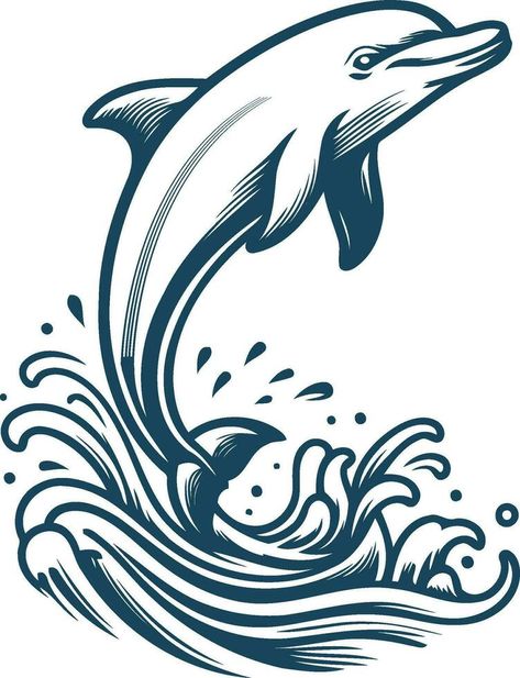 Dolphin Jumping Out Of Water, Dolphin Vector, Dolphin Drawing, Dolphins Tattoo, Dolphin Art, Water Drawing, Tree Saw, Water Art, Cityscape Photos