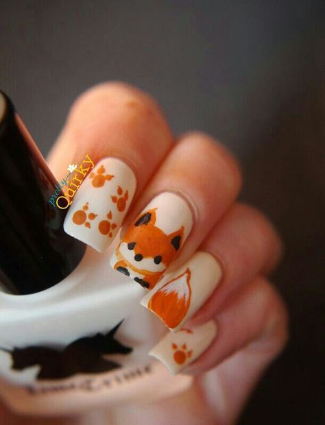 Fox Nail Art, Fox Nails, Nail Design Glitter, Animal Nail Art, Animal Nails, Animal Print Nails, Cute Nail Art, Cute Nail Designs, Cool Nail Designs