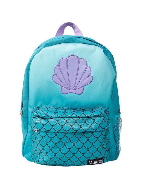 Cosplay style backpack from Disney's The Little Mermaid featuring an Ariel inspired design. Details include a PU kangaroo pouch, shell applique, side mesh water bottle pocket, interior laptop sleev... Ariel Backpack, Mermaid School, Mermaid Backpack, Ariel Cosplay, Mermaid Accessories, The Little Mermaid Ariel, Disney The Little Mermaid, Little Mermaid Ariel, Mermaid Lover