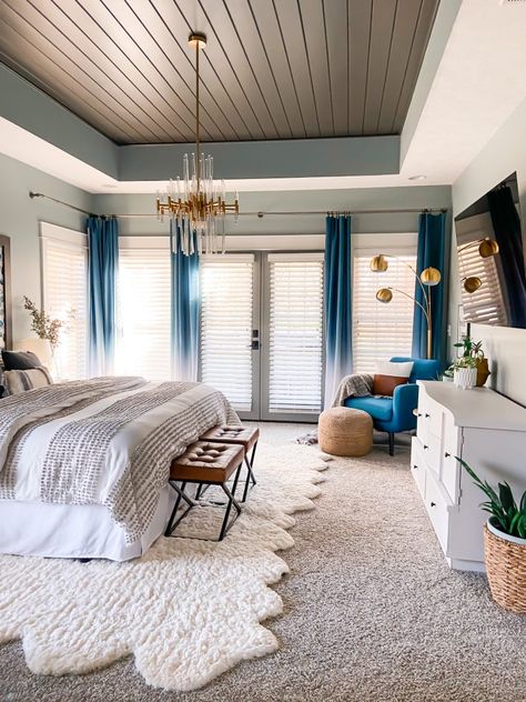 The Ultimate Master Bedroom Reveal - Haute House Love Sherwin Williams Eventide, Sherwin Williams Urbane Bronze, Urbane Bronze, Shiplap Ceiling, Bedroom Vibes, Haute House, Bedroom Reveal, Bedroom Wall Colors, Small Room Bedroom