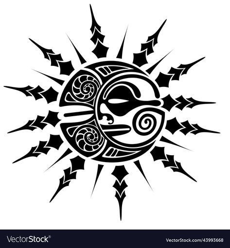 Sun Kachina Tattoo, Maori Sun Tattoo, Maori Tattoo Patterns, Kokopelli Tattoo, Circle Tattoo Design, Tattoo Bike, Polynesian Tattoo Sleeve, Hawaii Tattoo, Maori Symbols