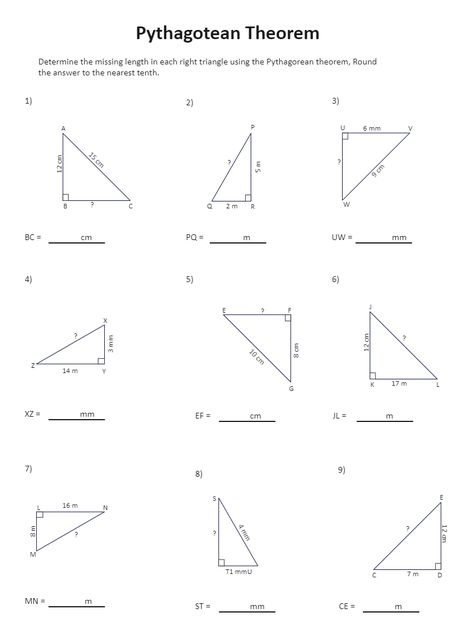 Pythagorean Theorem Worksheet Pythagoras Theorem, 2nd Grade Spelling Words, Pythagorean Theorem Worksheet, Perimeter Worksheets, Spelling Words List, All About Me Worksheet, Geometry Worksheets, Mathematics Worksheets, Sight Word Cards