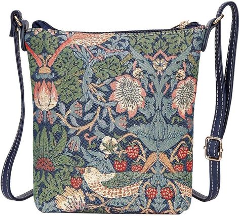 Signare Tapestry Small Crossbody Bag Sling Bag for Women with Flower and Bird William Morris Strawberry Thief Blue Design (SLING -STBL): Handbags: Amazon.com William Morris Strawberry Thief, Blue Strawberry, Cross Body Satchel, William Morris Designs, Travel Documents, Strawberry Thief, Tapestry Bag, Compact Bag, Bag Women Fashion