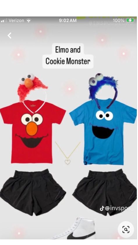 Elmo And Cookie Monster Halloween, Elmo And Cookie Monster Costumes, Diy Cookie Monster Costume, Sesame Street Costume, Cookie Monster And Elmo, Elmo Costume, Fun Halloween Outfits, Cookie Monster Costume, Monster Costume