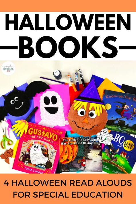 Are looking for 4 great Halloween read alouds that your elementary special ed students will love? Gustavo the Shy Ghost, The Little Old Lady Who Was Not Afraid of Anything, Bo the Bat, and Room on the Broom are great Halloween picture books. Each early childhood picture book delivers a different message that special education students can learn. If you are looking for Halloween read alouds and activities, be sure to check out my book companions that go along with each book. Gustavo The Shy Ghost, Halloween Read Alouds, Adaptive Books, Halloween Picture Books, Retelling Activities, Special Education Lesson Plans, Halloween Math Activities, Halloween Books For Kids, Fall Themes