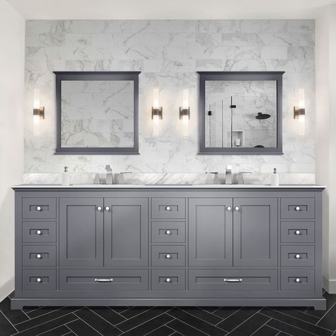 The Dukes collection was designed having in mind the perfect balance between functionality and style, nicely complimenting a variety of bathroom decors and blending in with contemporary, modern, minimalist or Scandinavian displays. Dark Gray Bathroom, Sleek Bathroom, Double Bath, Grey Bathroom Vanity, Countertop Options, Gray Vanity, Chrome Faucet, Bathroom Vanity Base, Double Sink Bathroom