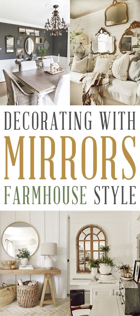 Farmhouse Mirror Decor, Decor With Mirrors, Decorating With Mirrors, Room Mirror Ideas, Farmhouse Wall Mirrors, Mirror Dining Room, Farmhouse Mirrors, Cottage Market, Living Room Mirrors