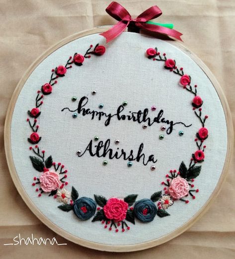 Birthday Embroidery Designs, Embroidery Designs Simple, Happy Birthday Embroidery, Birthday Embroidery, Embroidery Hoop Art Diy, Simple Embroidery Designs, Simple Embroidery, Embroidered Clothes, Embroidery Hoop Art