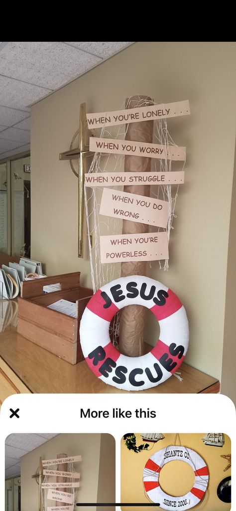 Ocean Theme Bible School Crafts, Vbs Boat Decorations, Gone Fishing Vbs Decorations, Breaker Rock Beach Food Ideas, Beach Theme Vacation Bible School, Vbs Decorations Breaker Rock Beach, Breaker Rock Beach Vbs 2024 Sand Castle, Jesus Rescues Vbs, Vbs2024 Breaker Rock Beach