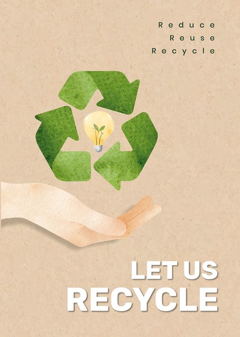 Editable environment poster template vector with let us recycle text in watercolor | premium image by rawpixel.com / Porpla mana Recycling Poster, Environmental Illustration, Teen Posters, Environmental Posters, Event Poster Template, Pizza Art, Recycle Symbol, Awareness Poster, Free Illustration Images