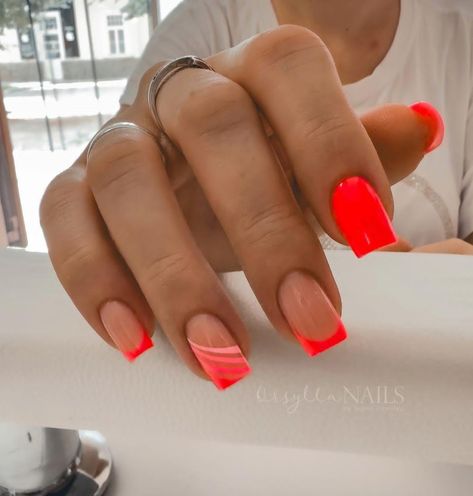 Vacation Nails Orange, Bright Summer Acrylic Nails, Neon Orange Nails, Nail Extensions Acrylic, Checkered Nails, Neon Pink Nails, Spring Acrylic Nails, Nude Nail Designs, Nails Trends