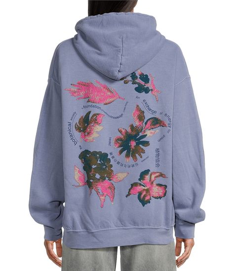 From BDG Urban Outfitters, this hoodie features:Attached hoodLong sleevesSmall botanical print on the frontLarge botanical print on the backFront kangaroo pocketPullover stylingCotton/polyesterMachine wash/tumble dryImported. Weird Hoodies, Junior Hoodies, Urban Outfitters Long Sleeve, Cute Hoodies, Hippie Hoodie, Patchwork Hoodie, Clothes Wishlist, School Fit, Oversized Hoodies