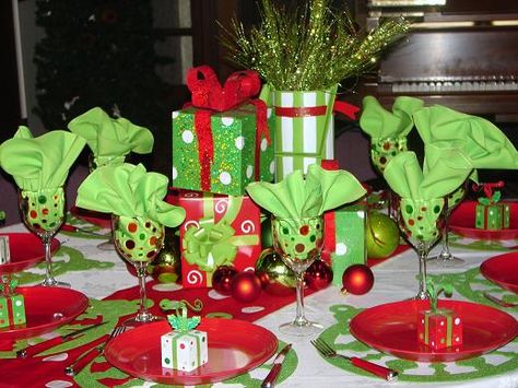 whimsical christmas table decorations | Purposefully Whimsical: Tablescape-palooza Brunch Tables, Grinch Play, Grinch Table, Grinchmas Party, Ward Christmas Party, Grinch Christmas Party, Whoville Christmas, Christmas Table Setting, Grinch Party