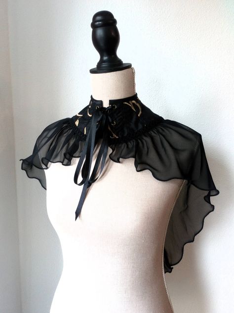 Elegant Victorian Black Chiffon High Neck Capelet - Statement Accessory for a Timeless Look by HaizeaCouture on Etsy Black Capelet, Victorian Cape, Princess Cape, Victorian Accessories, Shoulder Cape, Black Bridal, High Neck Designs, Capes For Women, Black Chiffon