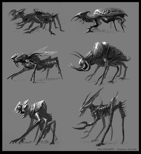 Alien Bugs Concept Art, Insect Monster Concept Art, Insectoid Art, Insect Concept Art, Alien Monster Concept Art, Alien Insect, Insect Monster, Bug Monster, Alien Monsters