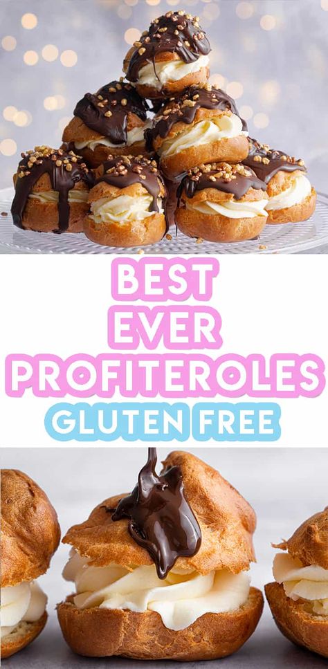 Gluten Free Profiteroles Recipe (dairy free option) - BEST EVER! Profiteroles Recipe, Gluten Free Pastry, Gf Baking, Free Stories, Gluten Free Desserts Recipes, Gluten Free Dairy Free Recipes, Gluten Free Sweets, Pastry Cream, Gluten Free Eating