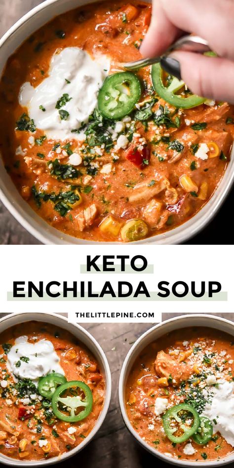 Keto Chicken Enchilada Soup, Chicken Enchilada Soup Recipes, Enchilada Soup Recipe, Low Carb Soup Recipes, Mexican Flavors, Chicken Soup Recipe, Chicken Enchilada Soup, Enchilada Soup, Keto Soup