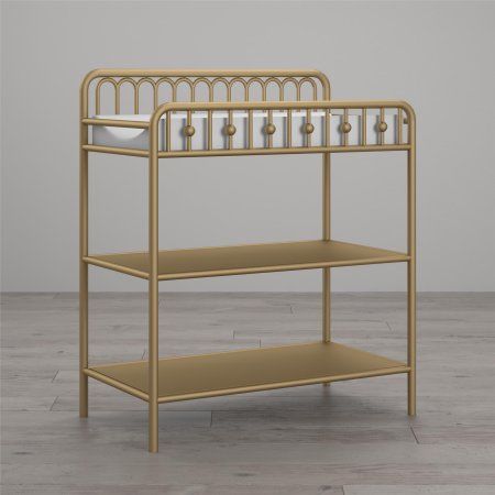 Changing Table Top, Metal Crib, Gold Shelves, Vintage Nursery Decor, Wrought Iron Furniture, Baby Changing Tables, Daybed With Trundle, Iron Furniture, Baby Changing