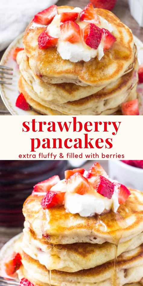 Strawberry Pancakes Recipe, Strawberry Pancakes, Easy Breakfast Recipe, Breakfast Pancakes, Pancakes And Waffles, Breakfast Brunch Recipes, Breakfast Recipe, Savoury Cake, Breakfast Treats