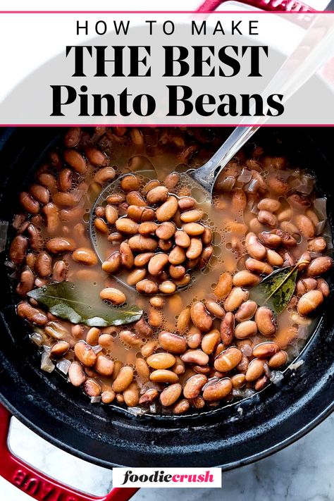 This pinto beans recipe with dried pinto beans is so easy on the stovetop, and makes the most flavorful, delicious, creamy pinto beans ever, Pinto Beans Recipe Stovetop, Creamy Pinto Beans, Soaking Pinto Beans Overnight, Instant Pot Pinto Beans No Soak, Dry Pinto Beans Recipe, Crockpot Pinto Beans No Soak, Best Pinto Bean Recipe, Pinto Beans In Crockpot, Pinto Beans Stove Top