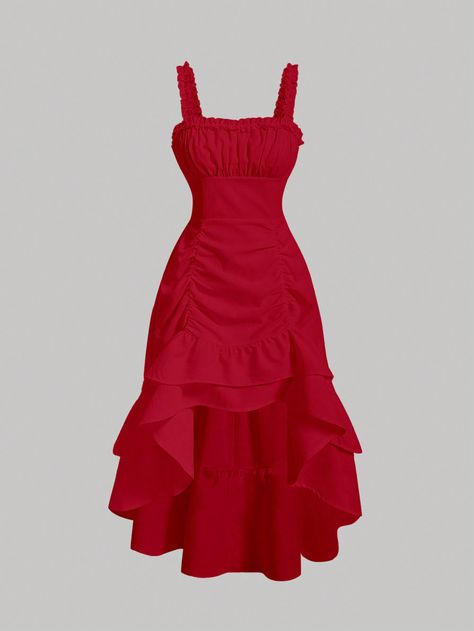 SHEIN MOD Ruched Bust Ruffle Hem Cami DressI discovered amazing products on SHEIN.com, come check them out! Rouge Dress, Queen Of Hearts Halloween Costume, Spring Fling Dress, Bridal Jewellery Inspiration, Ropa Aesthetic, Nice Outfits, Pinterest Outfits, Glam Dresses, Red Outfit