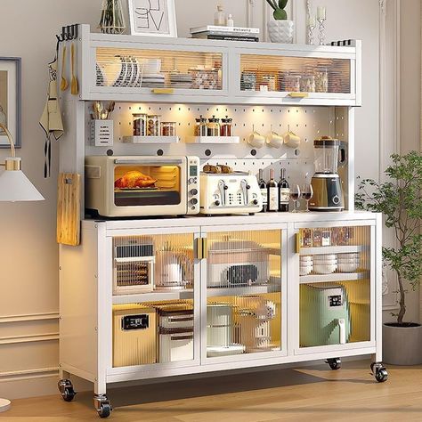 Microwave Cart, Furniture Apartment, Metal Storage Shelves, Girly Apartments, Style Apartment, Aesthetic Apartment, Pantry Storage Cabinet, Rooms Decor, Kitchen Storage Shelves