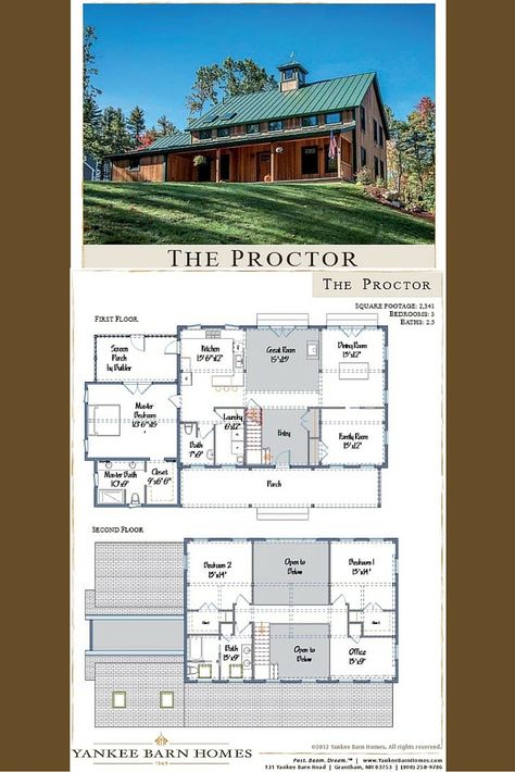 Farmhouse style post and beam at 2341 sq ft, 3 bed, 2.5 bath. Visit us to see more & downloadable plns. #postandbeamhomes Post And Beam Floor Plans, Open Concept House, Open Concept House Plans, England Farmhouse, Timeless House, Post And Beam Home, New England Farmhouse, Minimal House Design, Post And Beam