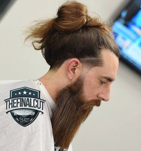 Long Hair Man Bun With Beard And Line Up Mens Long Undercut, Man Bun Haircut, Long Undercut, Man Bun Beard, Man Bun Styles, Haircut Mens, Man Bun Hairstyles, Undercut Long Hair, Long Beard