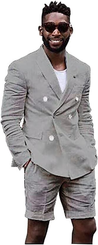 Mens Casual White Linen Tailored Beach Wedding Slim Fit Tuxedo Suit Blazer & Shorts Set at Amazon Men’s Clothing store Blazer Shorts Set, Casual Grooms, Seersucker Suit, Men Blazer, Suit Casual, Slim Fit Tuxedo, Mens Linen, Tuxedo Suit, Linen Casual