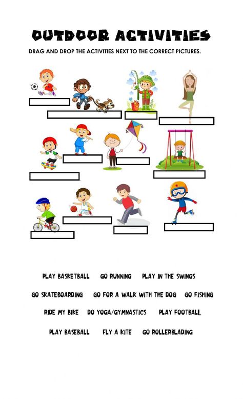 What To Do Outside, English Conversation For Kids, Outside Activities For Kids, Ivan Cruz, English Conversation, Outside Activities, Outdoor Activities For Kids, Play Baseball, Vocabulary Worksheets