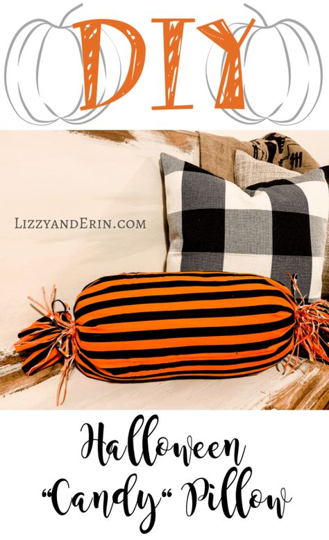 Halloween Pillows Diy, Sewing Pillow Patterns, Fall Pillows Diy, Sew Halloween, Diy Halloween Candy, Halloween Fabric Crafts, Sew Pillow, Candy Pillows, Diy Sy