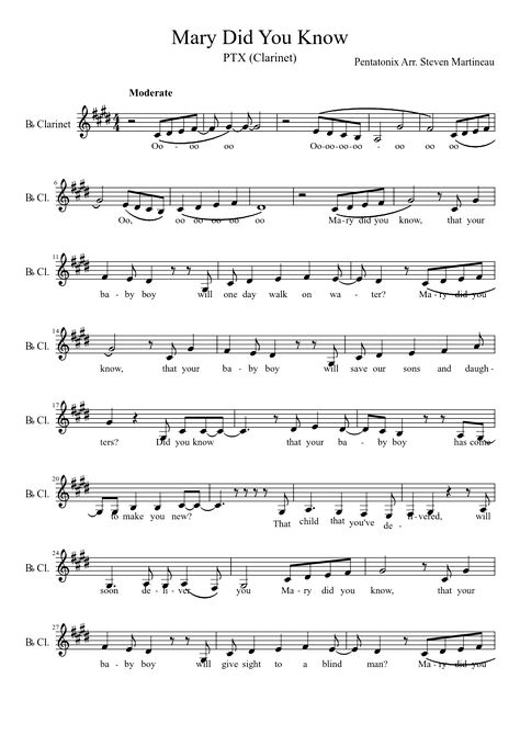 Mary Did You Know sheet music composed by Pentatonix Arr. Steven Martineau – 1 of 3 pages B Flat Clarinet Sheet Music, Bb Clarinet Sheet Music, Bass Clarinet Sheet Music, Music For Clarinet, Tenor Saxophone Sheet Music, Alto Saxophone Sheet Music, Cello Sheet Music, Trumpet Sheet Music, Trumpet Music