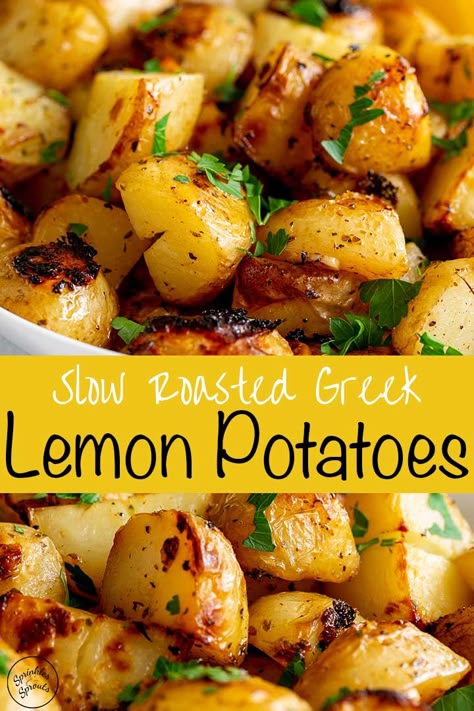 Greek Lemon Potatoes, Resep Pasta, Greek Potatoes, Roasted Potato Recipes, Lemon Potatoes, Potato Recipes Side Dishes, Greek Dishes, Recipes Quick, Potato Side Dishes