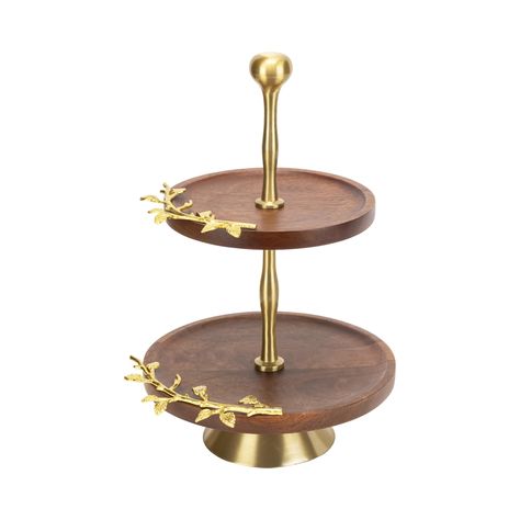 PRICES MAY VARY. SHOWCASE DESSERTS ELEGANTLY with this 2-tiered tray stand for pastries and finger foods. Featuring 8” and 10” round tiers adorned with gold-tone vines, this rustic cupcake stand adds a decorative touch to your kitchen or buffet table. WOOD CUPCAKE STAND has 8-inch and 10-inch round tiers mounted on a brushed gold-tone post and pedestal. Arrange petit fours and canapes on the top tier and use the lower tier for muffins, hand pies, bagels, cake slices and tarts. VERSATILE AND PORT Wooden Cupcake Stands, Tiered Serving Tray, Rustic Cupcake Stands, Wood Cupcake Stand, Coffee Bar Accessories, Rustic Farmhouse Kitchen Decor, Tiered Tray Stand, Cupcake Tiers Stand, Cake Slices