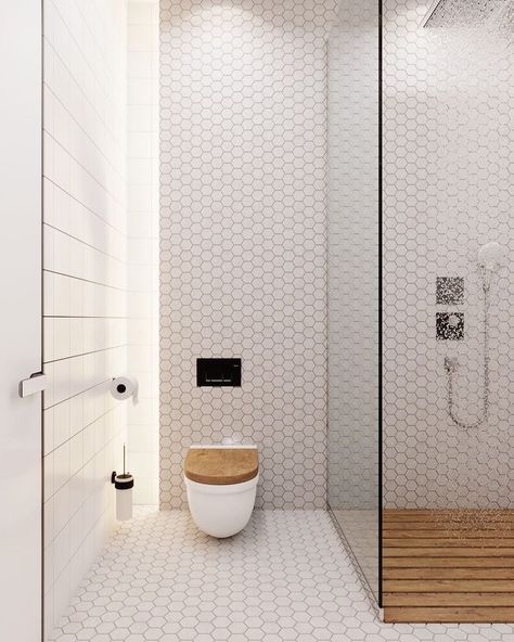 [ Casa Seven ] on Instagram: “Early mornings wouldn’t be so bad here would they? Loving the honeycomb tiles 🐝 #casaseven #hexagontiles #bathroomtiles #showerdesign” Design Interior Baie, Makeover Kamar Mandi, Toilette Design, Luxury Bathroom Master Baths, Scandinavian Style Home, Scandinavian Bathroom, Bad Inspiration, Small Bathroom Makeover, Decor Baie