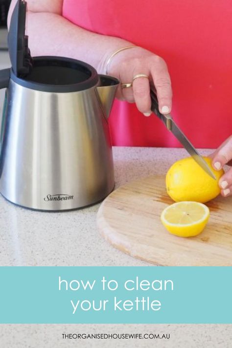 Clean Tea Kettle, How To Clean Electric Kettle, How To Clean A Kettle Inside, Kettle Cleaning Hacks, How To Clean Kettle, Descale Kettle, Clean Electric Kettle, Clean Kettle, No Heat Lunch