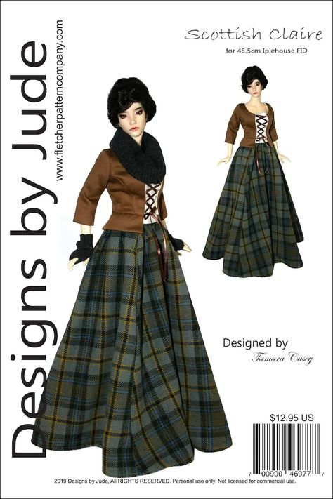 PDF Scottish Claire Outlander Pattern for 45.5cm Iplehouse FID - Etsy Tartan Dress Sewing Pattern, Plaid Wedding Dress The Bride, Tartan Wedding Dress Scotland, Scottish Skirt Outfit, Outlander Accessories, Outlander Patterns, Scottish Costume, Claire Outlander, Scottish Dress