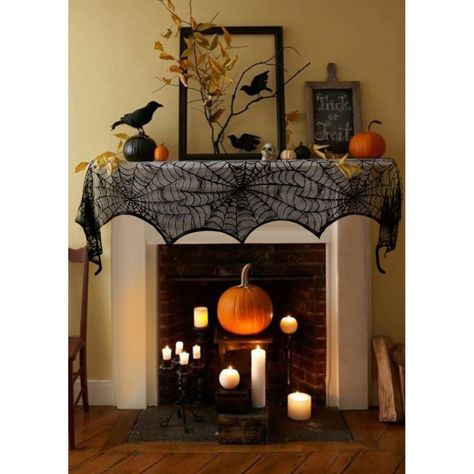 Halloween Decor Crow Halloween, Mantle Scarf, Halloween Fireplace, Halloween Mantle, Halloween Bat, Fireplace Mantle, Halloween Decoration, Spider Web, Table Runner