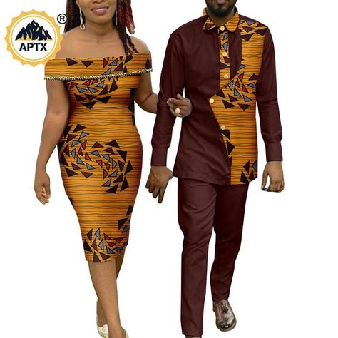 Matching Outfits Couples, Modern African Clothing, Couples Clothes, Couples African Outfits, Africa Clothing, Shirts And Pants, African Wear Styles For Men, African Dresses Men, African Shirts For Men