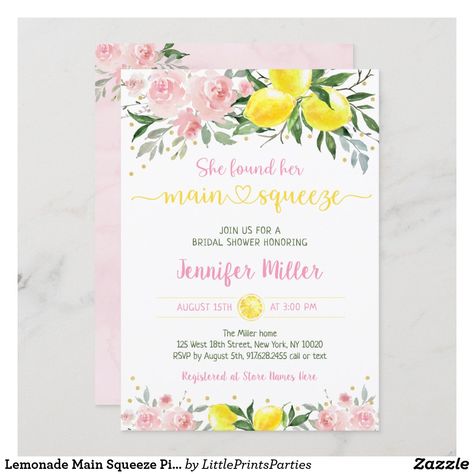 Lemonade Main Squeeze Pink Gold Bridal Shower Invitation Roses Themed Wedding, Lemon Wedding Theme, Bridal Shower Pink, Pink Floral Bridal Shower, Wedding Invitation Message, Lemon Wedding, Sunshine Baby Shower, Lemon Theme, Summer Wedding Decorations