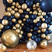 Blue And Gold Balloon Arch, Blue And Gold Balloon Garland, Shower Room Layout, Balloon Garland Birthday, Gold Birthday Decorations, Gold Graduation Party, Blue Balloon, Purple Balloons, Metallic Balloons