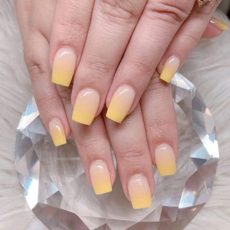 Gradient Nails Yellow, Hombre Yellow Nails, White And Yellow Ombre Nails, Light Yellow Ombre Nails, Light Yellow Tips Nails, Blue Yellow Ombre Nails, Yellow And White Ombre Nails, Pink To Yellow Ombre Nails, Yellow Gradient Nails