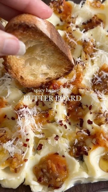 Hajar Larbah on Instagram: "🧈 Butter Board with Spicy Honey Garlic Sauce! You can’t go wrong when butter is involved so I had to hop on the trend and try this with my fave butter ever @challengebutter #ad This was originally created by Josh McFadden and I was inspired by @justine_snacks to try it out and I’m so happy I did! Many, many butter boards are in my future dinner hosting plans now #challengebutter #butter #butterboard #trend #recipe #food #foodie #dinner #yummy #eeeeats #foodblog #food Dinner Hosting, Butter Boards, Butter Board, Dinner Yummy, Honey Garlic Sauce, Spicy Honey, Honey Garlic, My Future, Food Platters