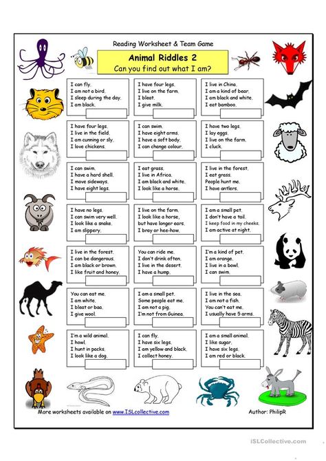 Animal Riddles, Ingles Kids, Animal Worksheets, English Games, Animal Activities, English Activities, Reading Worksheets, Esl Teaching, Writing Lessons